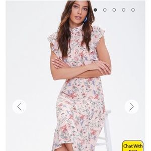 Forever 21 Pink Floral Mock Neck Midi Maxi Dress